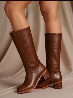 Classic Tall Brown Leather Heeled Boots